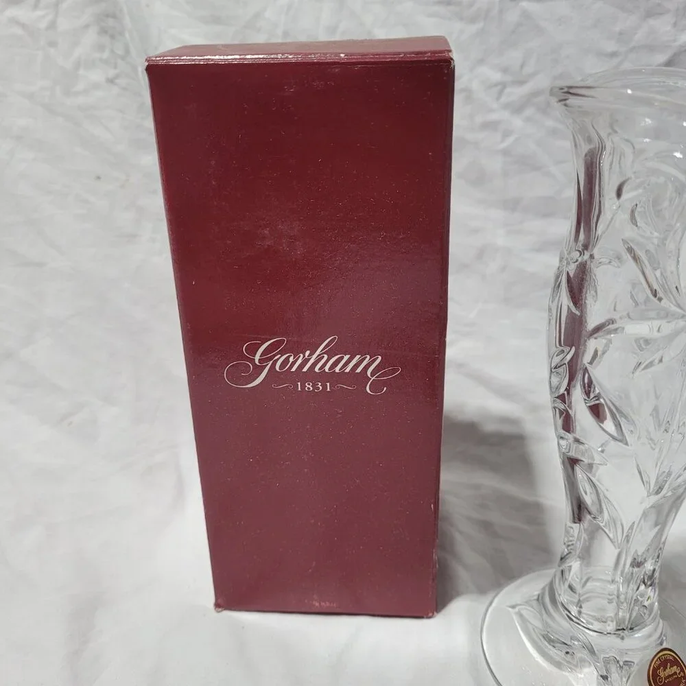Gorham Etched Flower Bud Vase Fine Crystal Clear 8 in Czech Republic Etched